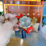 Guess Frontier Diamonds Gold Dial Red Rubber Strap Watch for Women - GW0045L2 Buy Now By Guess