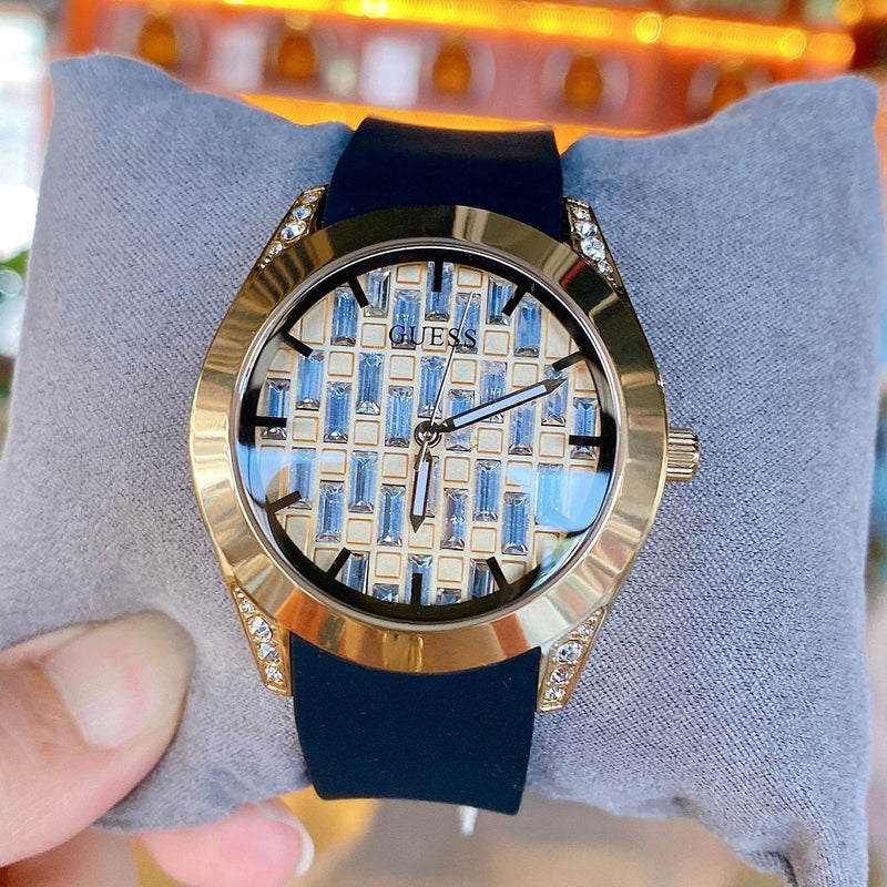 Guess Clarity Gold Dial Black Silicone Strap Watch for Women - GW0109L1 Buy Now By Guess