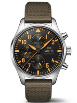 Shop IWC Pilot's Watch Chronograph Black Dial Olive Green Calfskin Strap Watch for Men - IW377730 in USA