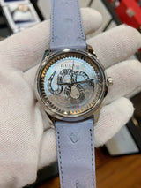 Gucci G Timeless Automatic Mother of Pearl Dial Blue Leather Strap Watch For Women - YA1264113 Buy Now By Gucci