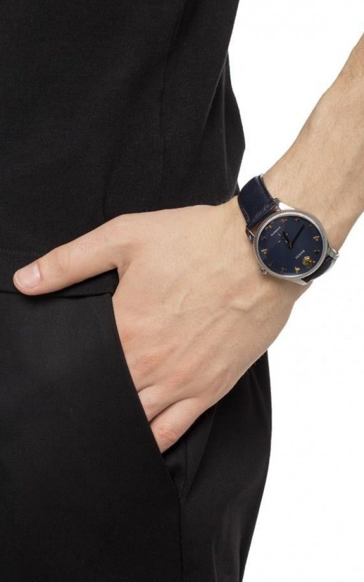 Shop Gucci G Timeless Automatic Blue Dial Black Leather Strap Watch For Men - YA126347 in USA