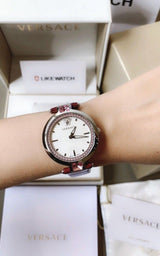 Versace Olympo Crystal Gleam White Dial Purple Leather Strap Watch for Women - VAN010016 Buy Now By Versace