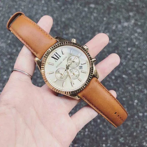 Michael Kors Lexington Chronograph Gold Dial Brown Leather Strap Watch For Men - MK8447 Buy Now By Michael Kors