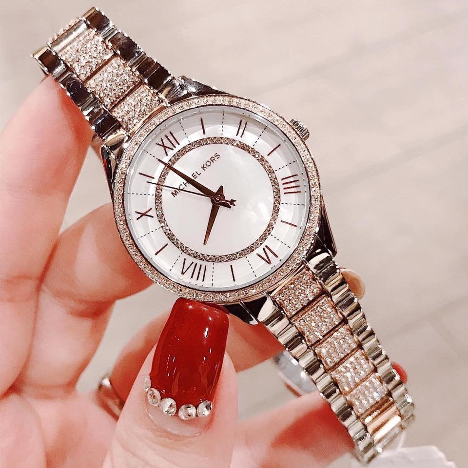 Michael Kors Lauryn Quartz Mother of Pearl White Dial Two Tone Steel Strap Watch For Women - MK4366