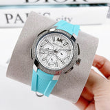 Michael Kors Sidney Multifunction Analog White Dial Turquoise Silicone Strap Watch For Women - MK7246 Buy Now By Michael Kors