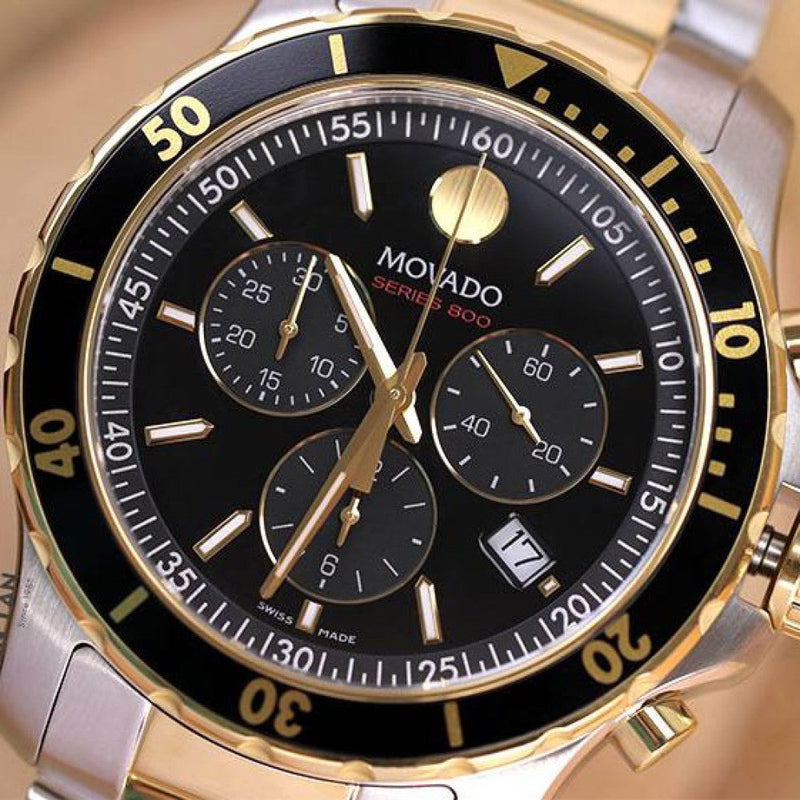 Shop Movado Series 800 Chronograph Black Dial Two Tone Steel Strap Watch For Men - 2600146 in USA