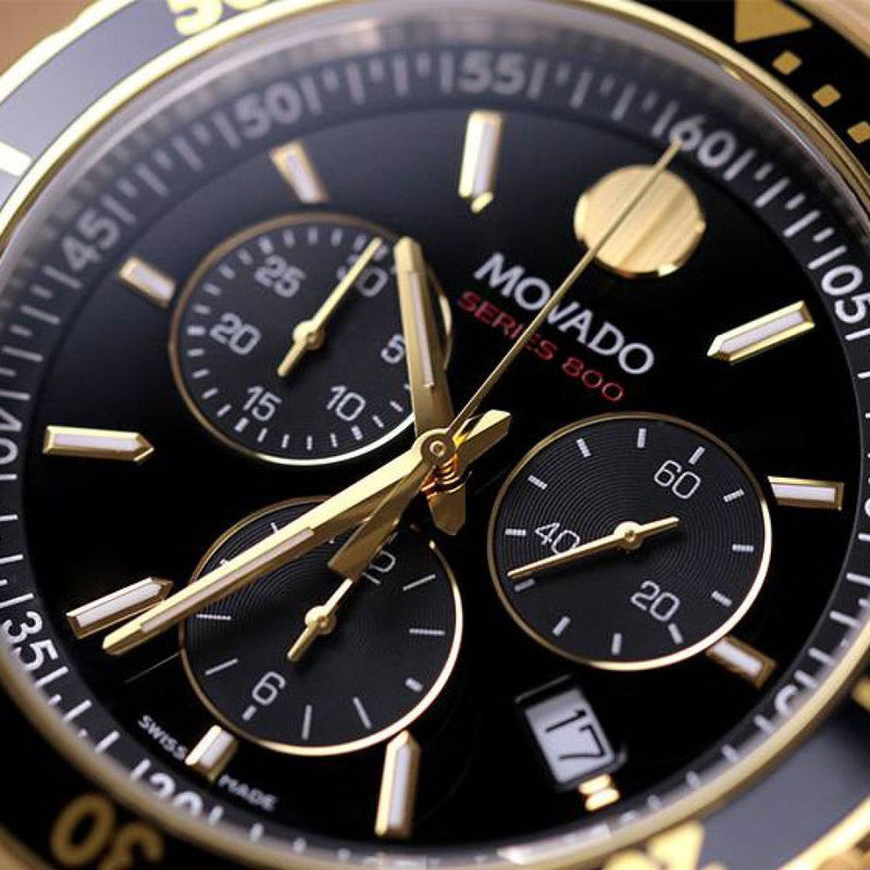 Shop Movado Series 800 Chronograph Black Dial Two Tone Steel Strap Watch For Men - 2600146 in USA