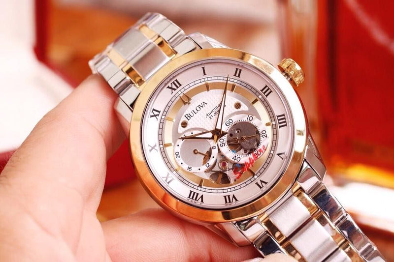 Bulova BVA Skeleton Silver Dial Two Tone Steel Strap Watch for Men - 98A230 Buy Now By Bulova