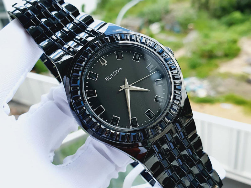 Bulova Crystal Collection Phantom Black Dial Black Steel Strap Watch for Men - 98A240 Buy Now By Bulova
