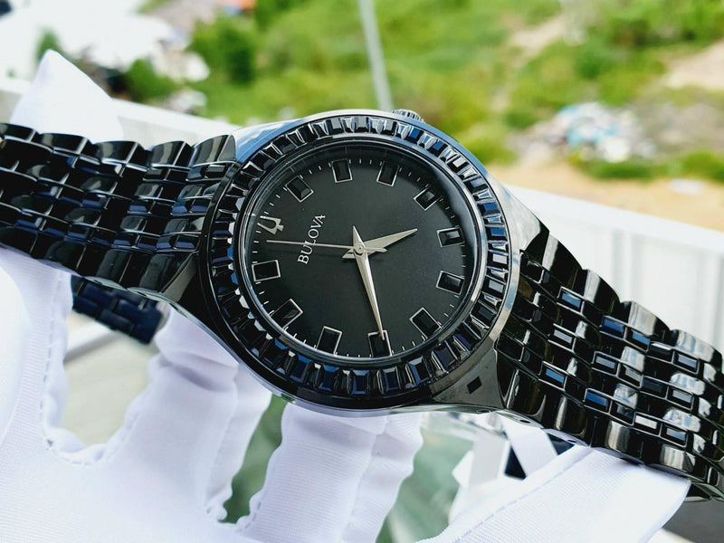 Bulova Crystal Collection Phantom Black Dial Black Steel Strap Watch for Men - 98A240 Buy Now By Bulova