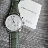Emporio Armani Classic Chronograph Silver Dial Grey Leather Strap Watch For Men - AR1861 Buy Now By Emporio Armani