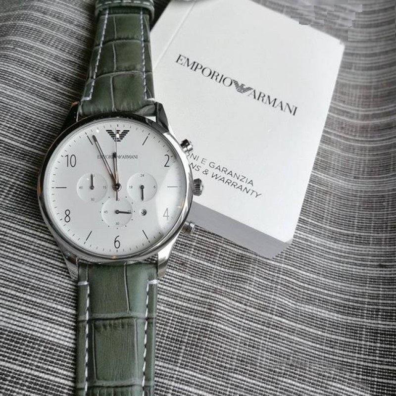 Emporio Armani Classic Chronograph Silver Dial Grey Leather Strap Watch For Men - AR1861 Buy Now By Emporio Armani