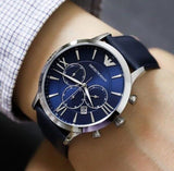 Emporio Armani Giovanni T Bar Chronograph Quartz Blue Dial Blue Leather Strap Watch For Men - AR11226 Buy Now By Emporio Armani
