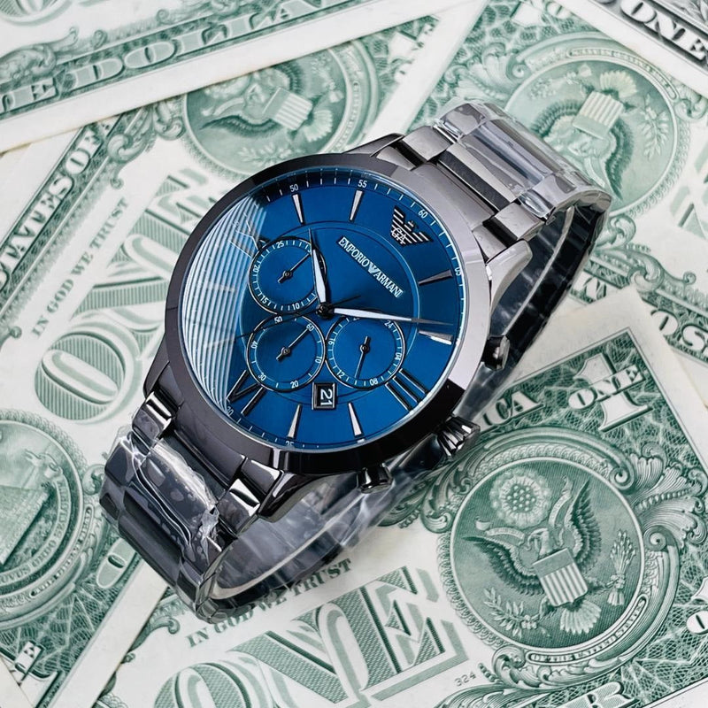 Emporio Armani Giovanni Chronograph Blue Dial Grey Steel Strap Watch For Men - AR11348 Buy Now By Emporio Armani