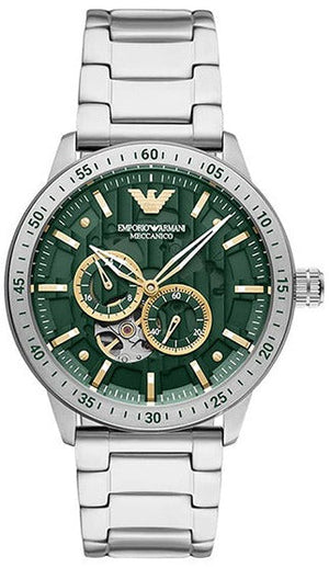 Emporio Armani Meccanico Automatic Green Dial Silver Steel Strap Watch For Men - AR60053