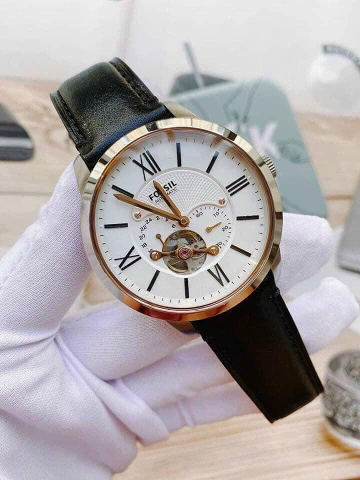Fossil Townsman Automatic White Dial Black Leather Strap Watch for Men - ME3104 Buy Now By Fossil