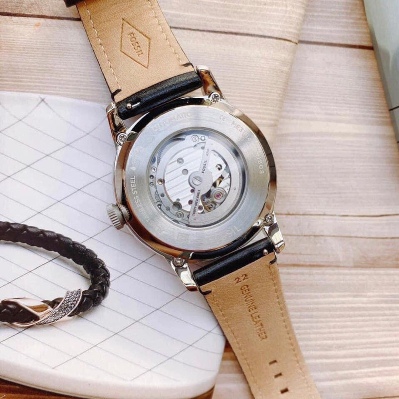Fossil Townsman Automatic White Dial Black Leather Strap Watch for Men - ME3104 Buy Now By Fossil