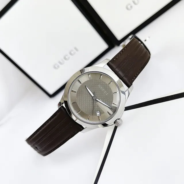 Shop Gucci G Timeless Quartz Brown Dial Brown Rubber Strap Watch For Men - YA126403 in USA