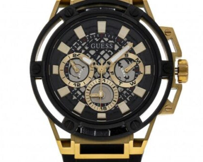 Guess Matrix Multifunction Gold Dial Black Rubber Strap Watch For Men - GW0423G2 Buy Now By Guess