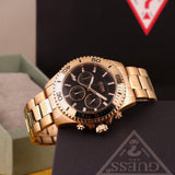 Guess Chaser Chronograph Black Dial Rose Gold Steel Strap Watch for Men - W0170G3 Buy Now By Guess
