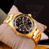 Shop Guess Chaser Multifunction Blue Dial Gold Steel Strap Watch for Men - W0172G5 in USA