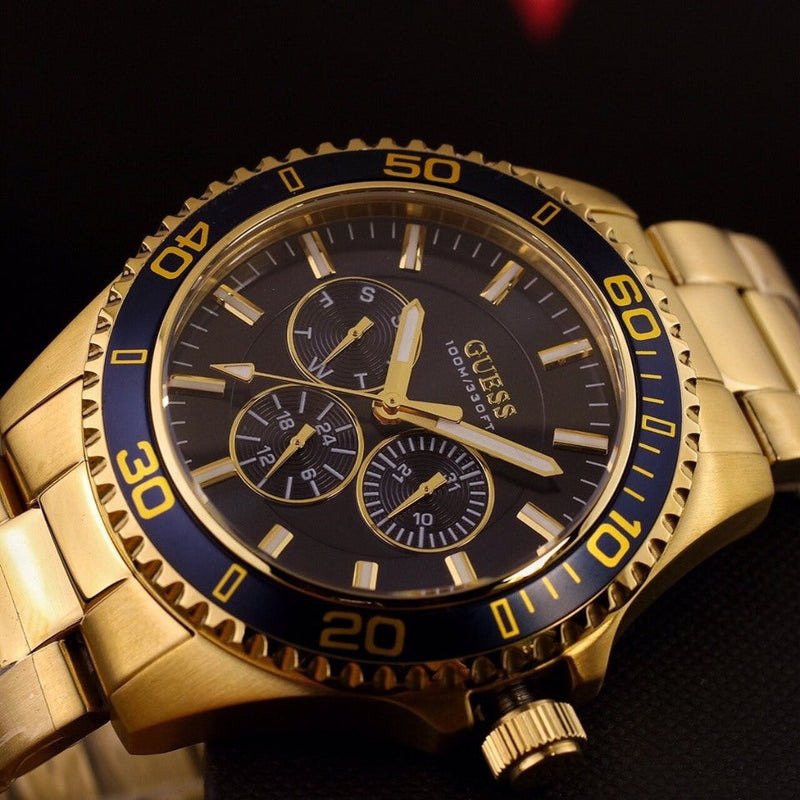 Shop Guess Chaser Multifunction Blue Dial Gold Steel Strap Watch for Men - W0172G5 in USA