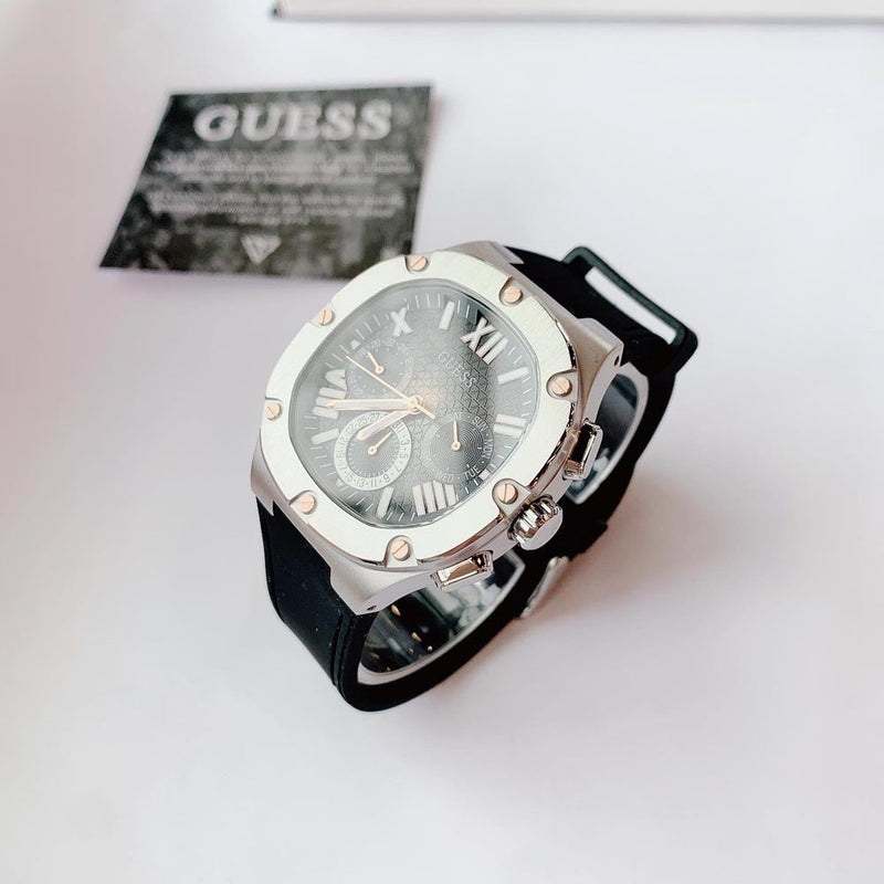 Guess Headline Chronograph Grey Dial Black Rubber Strap Watch for Men - GW0571G1 Buy Now By Guess