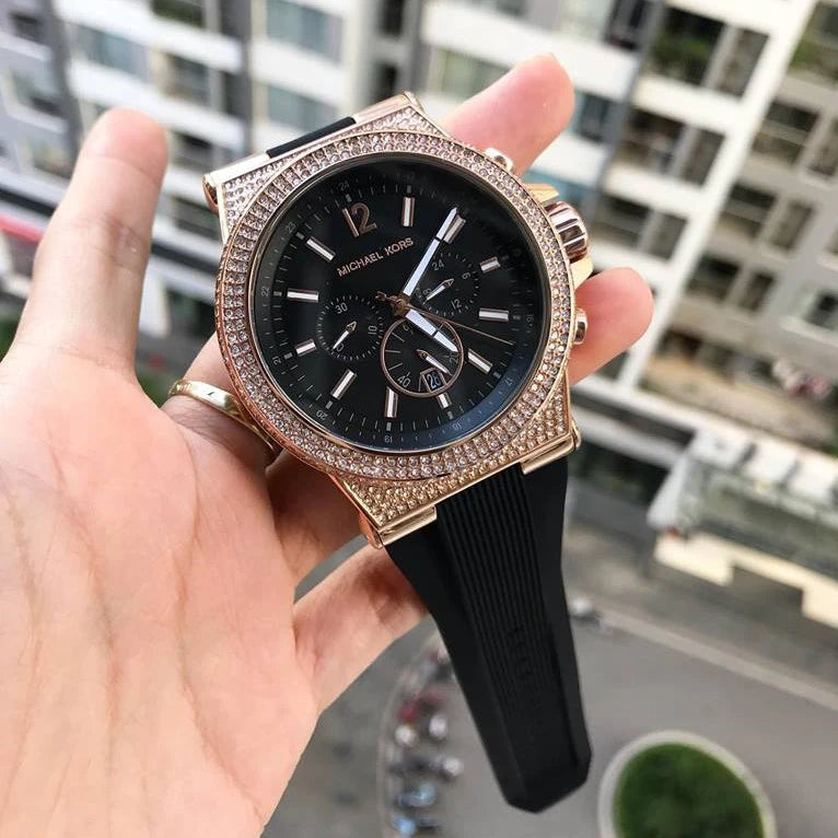 Michael Kors Dylan Chronograph Black Dial Black Rubber Strap Watch For Women - MK8557 Buy Now By Michael Kors