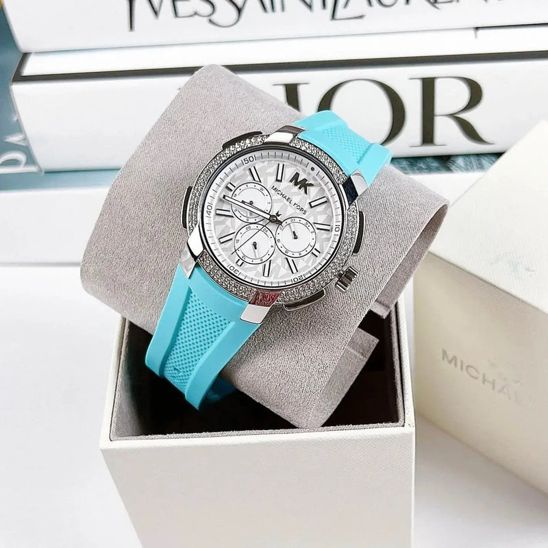 Michael Kors Sidney Multifunction Analog White Dial Turquoise Silicone Strap Watch For Women - MK7246 Buy Now By Michael Kors