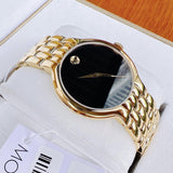 Shop Movado Veturi Black Dial Gold Steel Strap Watch for Women - 0606935 in USA