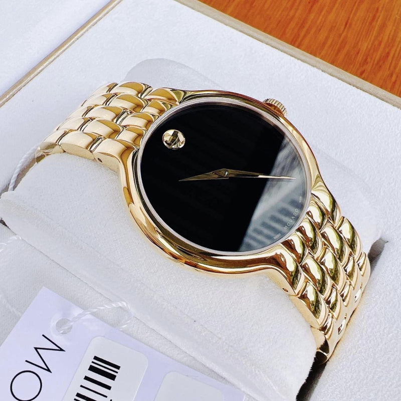 Shop Movado Veturi Black Dial Gold Steel Strap Watch for Women - 0606935 in USA