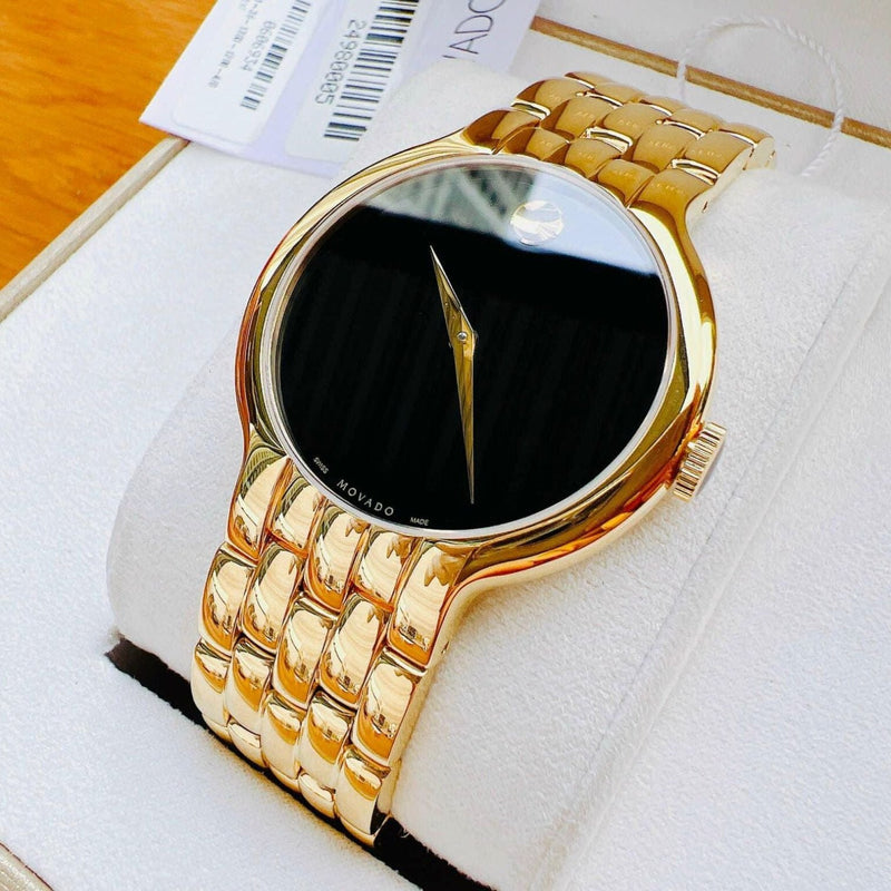 Shop Movado Veturi Quartz Black Dial Gold Steel Strap Watch for Men - 0606934 in USA