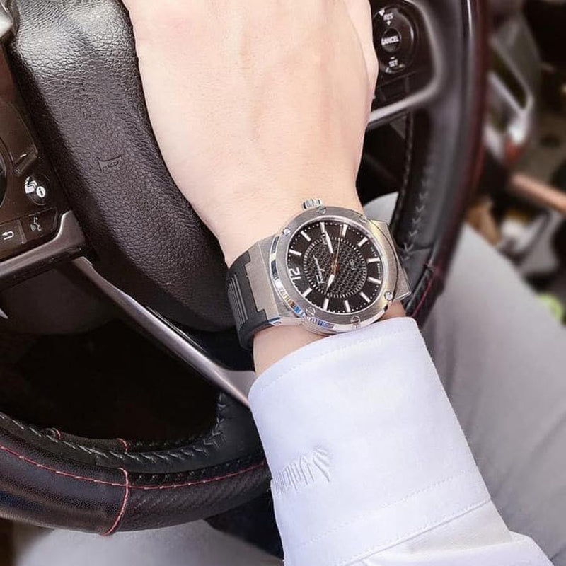 Salvatore Ferragamo F-80 Black Dial Black Rubber Strap Watch For Men - SFHY01322 Buy Now By Salvatore Ferragamo