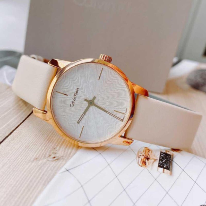 Calvin Klein City Silver Dial White Leather Strap Watch for Women - K2G236X6 Buy Now By Calvin Klein