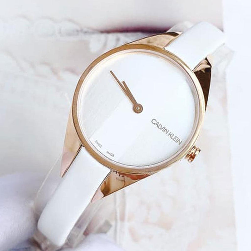 Calvin Klein Rebel White Grey Dial White Leather Strap Watch for Women - K8P236L6 Buy Now By Calvin Klein
