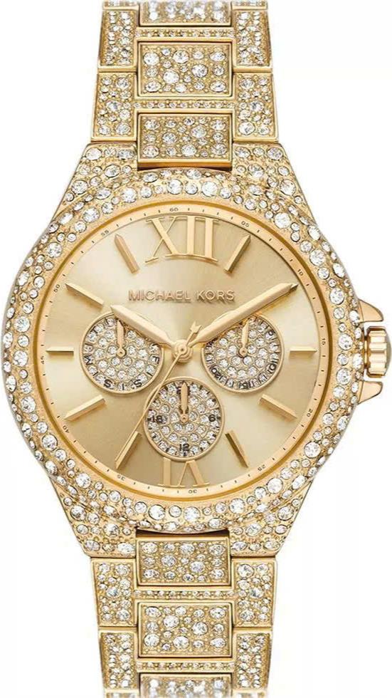 Shop Michael Kors Camille Pavé Crystals Gold Dial Gold Steel Strap Watch for Women - MK6958 in USA