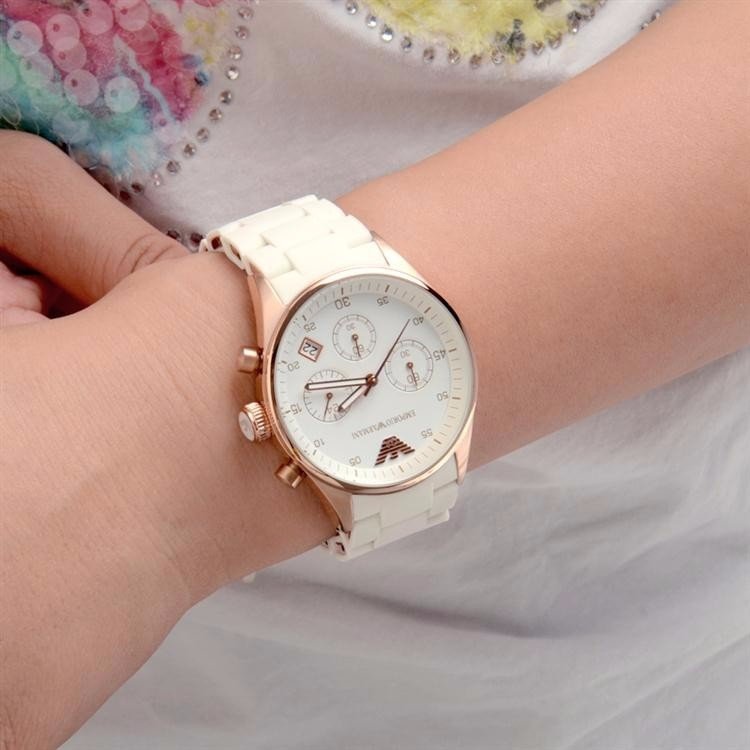 Emporio Armani Sportivo Silver Dial White Silicone Strap Watch For Women - AR5920 Buy Now By Emporio Armani