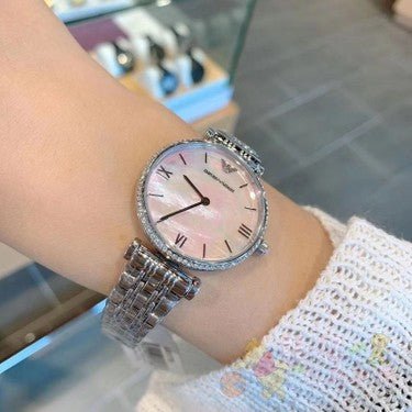 Emporio Armani Gianni T Bar Pink Mother of Pearl Dial Silver Steel Strap Watch For Women - AR1779 Buy Now By Emporio Armani