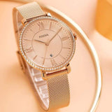 Fossil Jacqueline Quartz Rose Gold Dial Rose Gold Mesh Strap Watch for Women - ES4628 Buy Now By Fossil