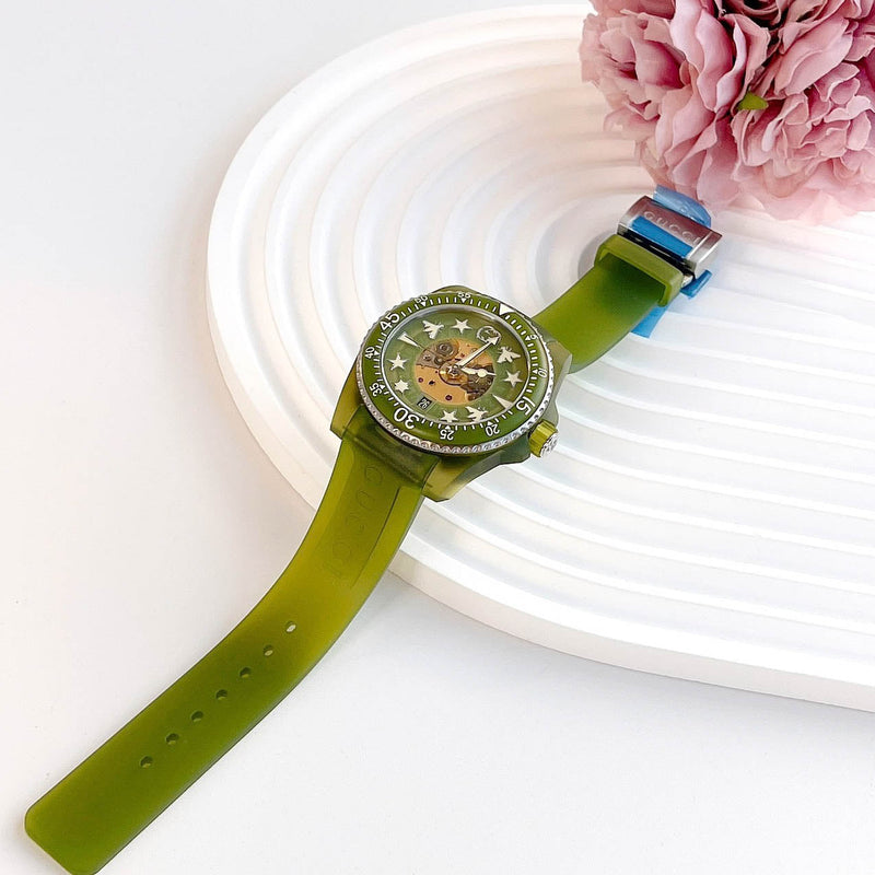 Shop Gucci Dive Automatic Green Dial Green Rubber Strap Unisex Watch - YA136345 in USA