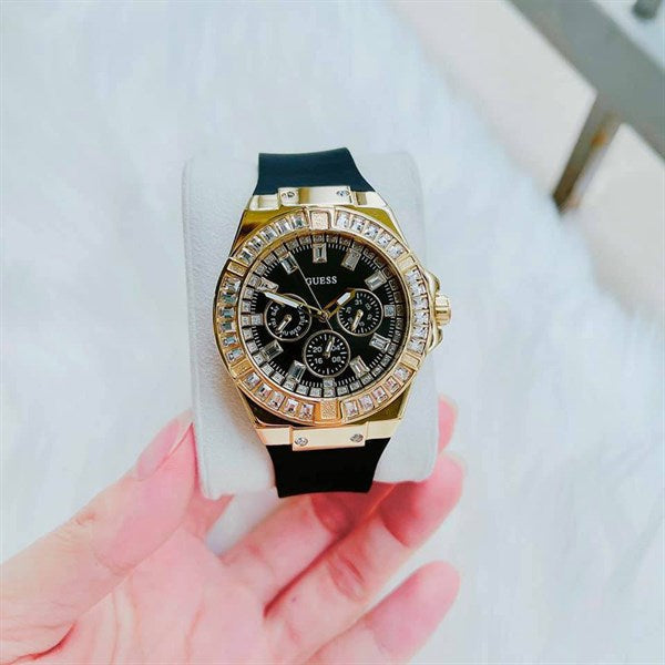 Shop Guess Venus Diamonds Black Dial Black Rubber Strap Watch for Women - GW0118L1 in USA