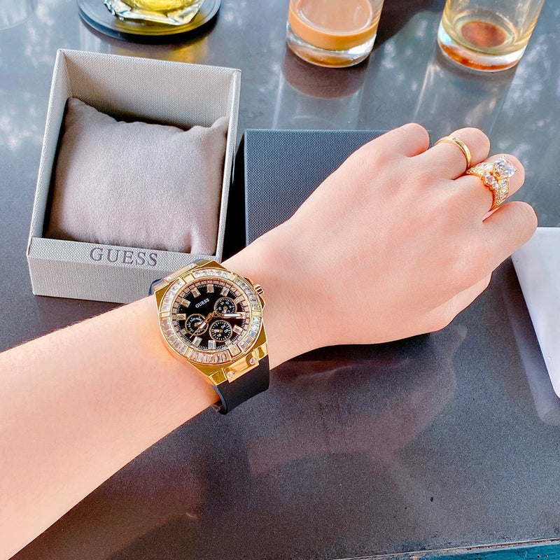 Shop Guess Venus Diamonds Black Dial Black Rubber Strap Watch for Women - GW0118L1 in USA