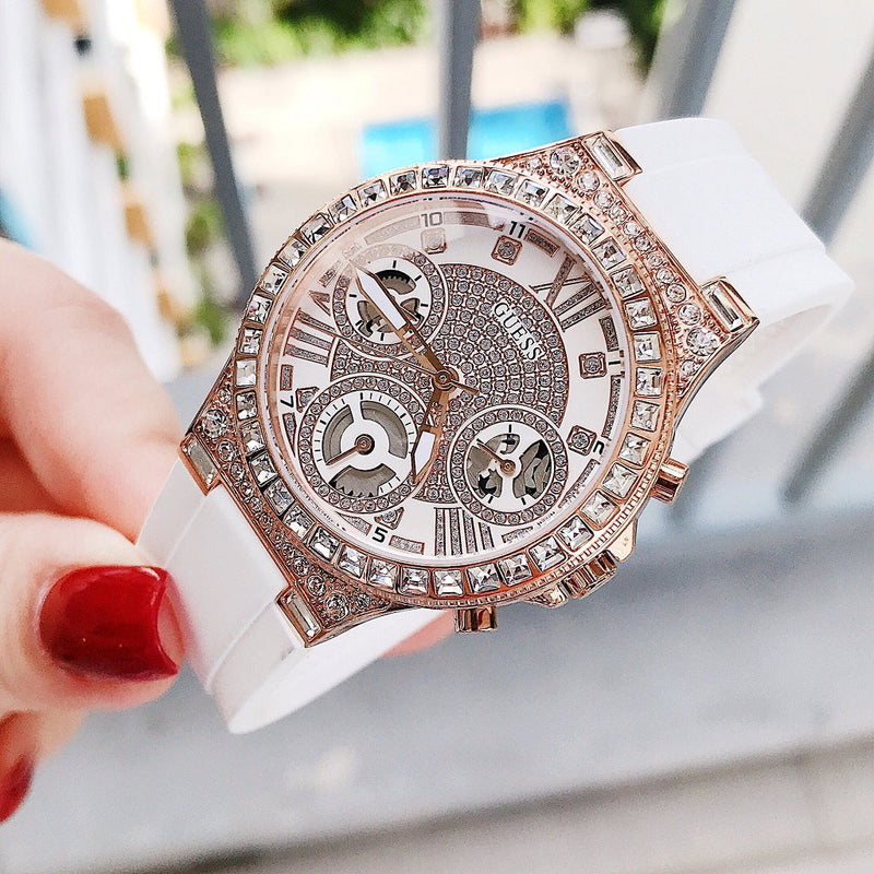 Guess Moonlight Diamonds White Dial White Rubber Strap Watch for Women - GW0257L2 Buy Now By Guess