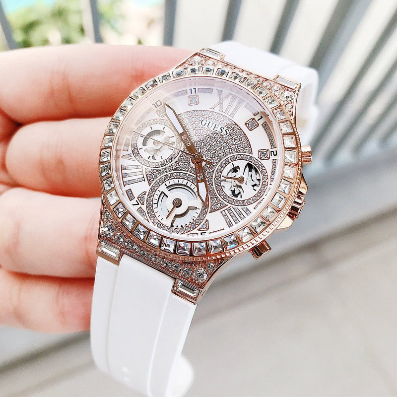 Guess Moonlight Diamonds White Dial White Rubber Strap Watch for Women - GW0257L2 Buy Now By Guess
