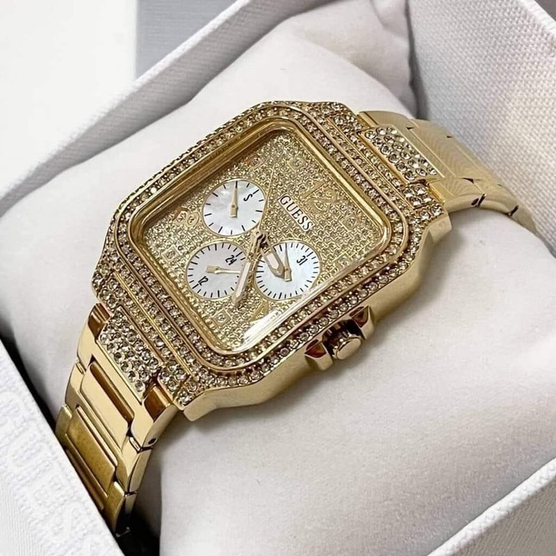 Guess Deco Quartz Crystals Gold Dial Gold Steel Strap Watch For Women - GW0472L2 Buy Now By Guess