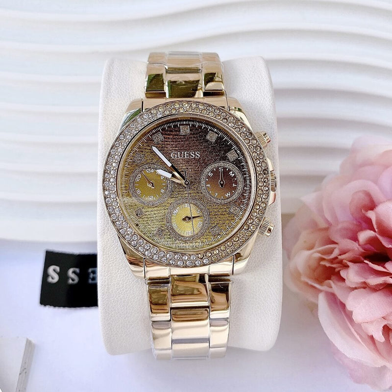 Guess Sol Chronograph Gold Dial Gold Steel Strap Watch For Women - GW0483L2 Buy Now By Guess