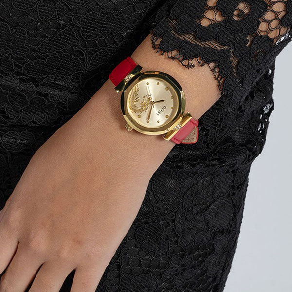 Guess Trend Dragon Gold Dial Red Leather Strap Watch For Women - GW0646L1 Buy Now By Guess