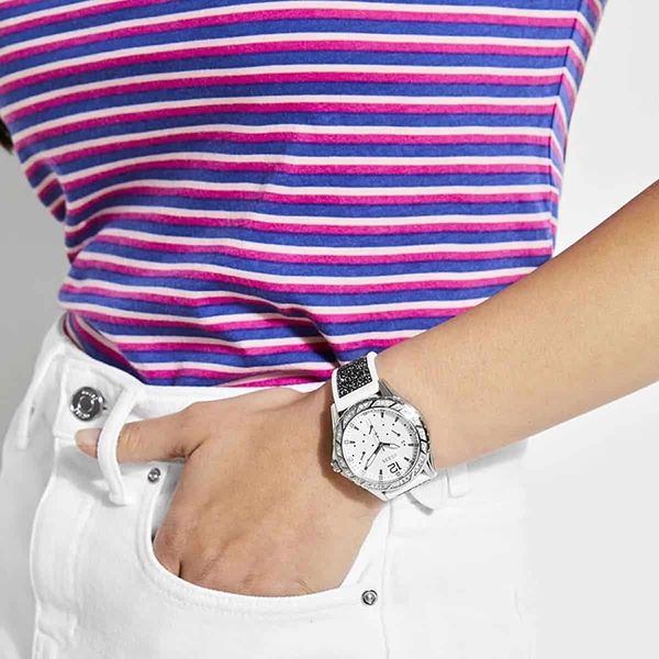 Guess Swirl Quartz Silver Dial White Silicone Strap Watch for Women - W1096L1 Buy Now By Guess