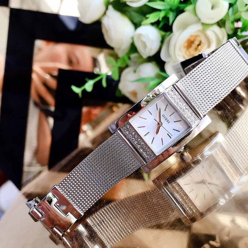 Guess Nouveau Diamonds Silver Dial Silver Mesh Bracelet Watch for Women - W0127L1 Buy Now By Guess