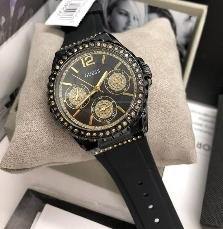 Guess Starlight Black Dial Black Rubber Strap Watch for Women - W0846L1 Buy Now By Guess